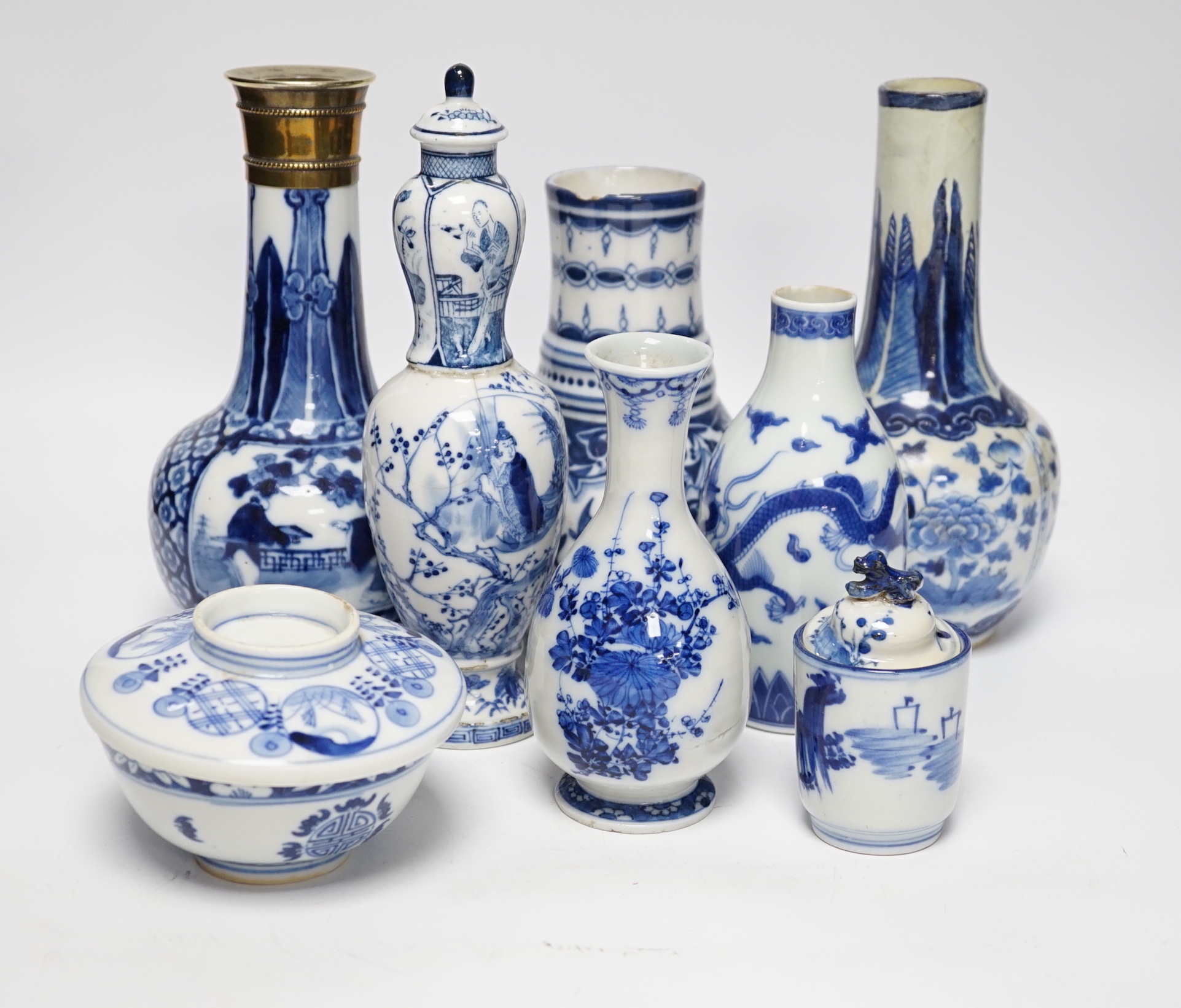 A group of 19th/20th century Chinese, Japanese and European ceramics blue and white porcelain vases, bowls and dishes, (24)